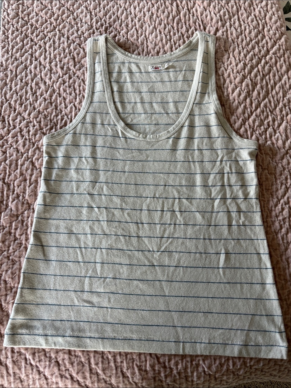 Faherty Classic Striped Scoop Neck Tank Top - Cream with Navy Stripes